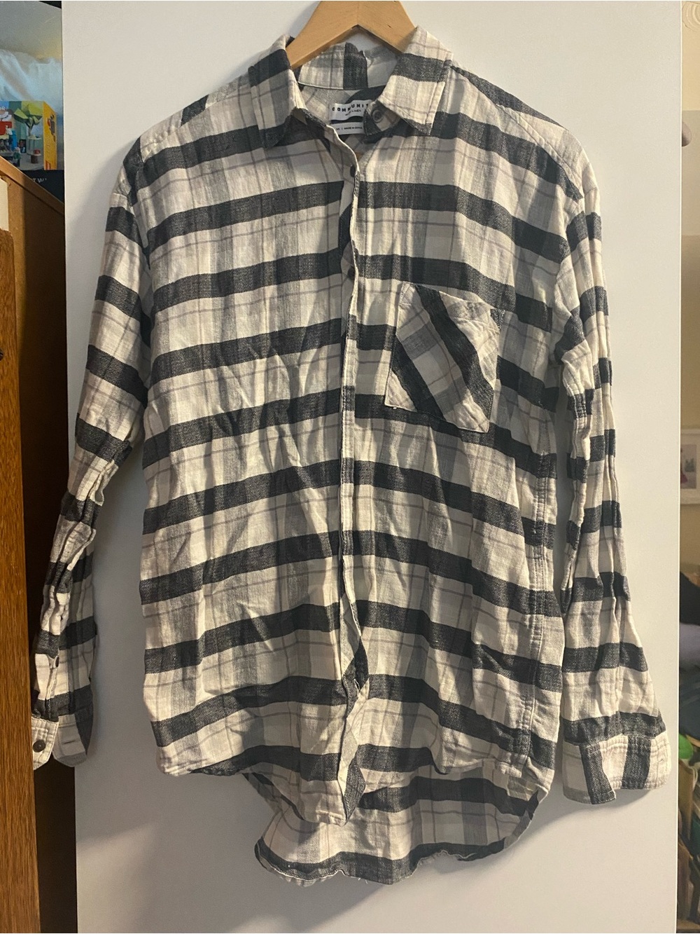 🍋Black and White Plaid Button-Up Shirt